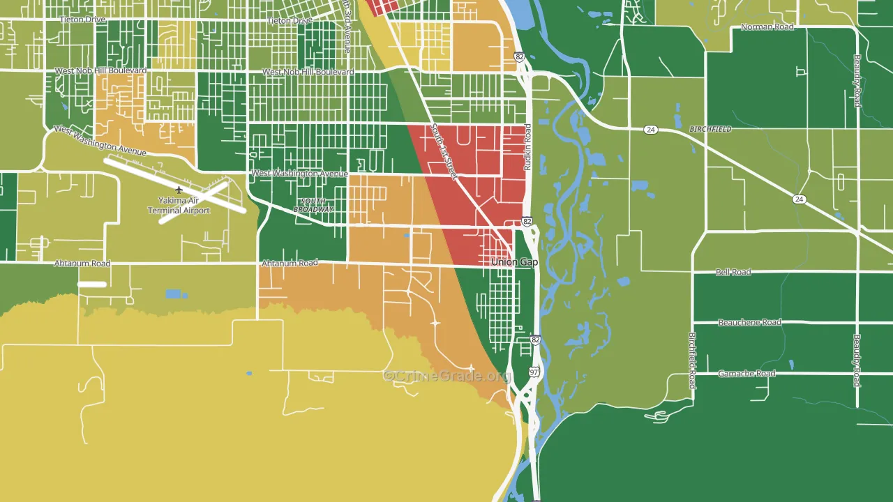 Union Gap, WA Map of Robbery Rates