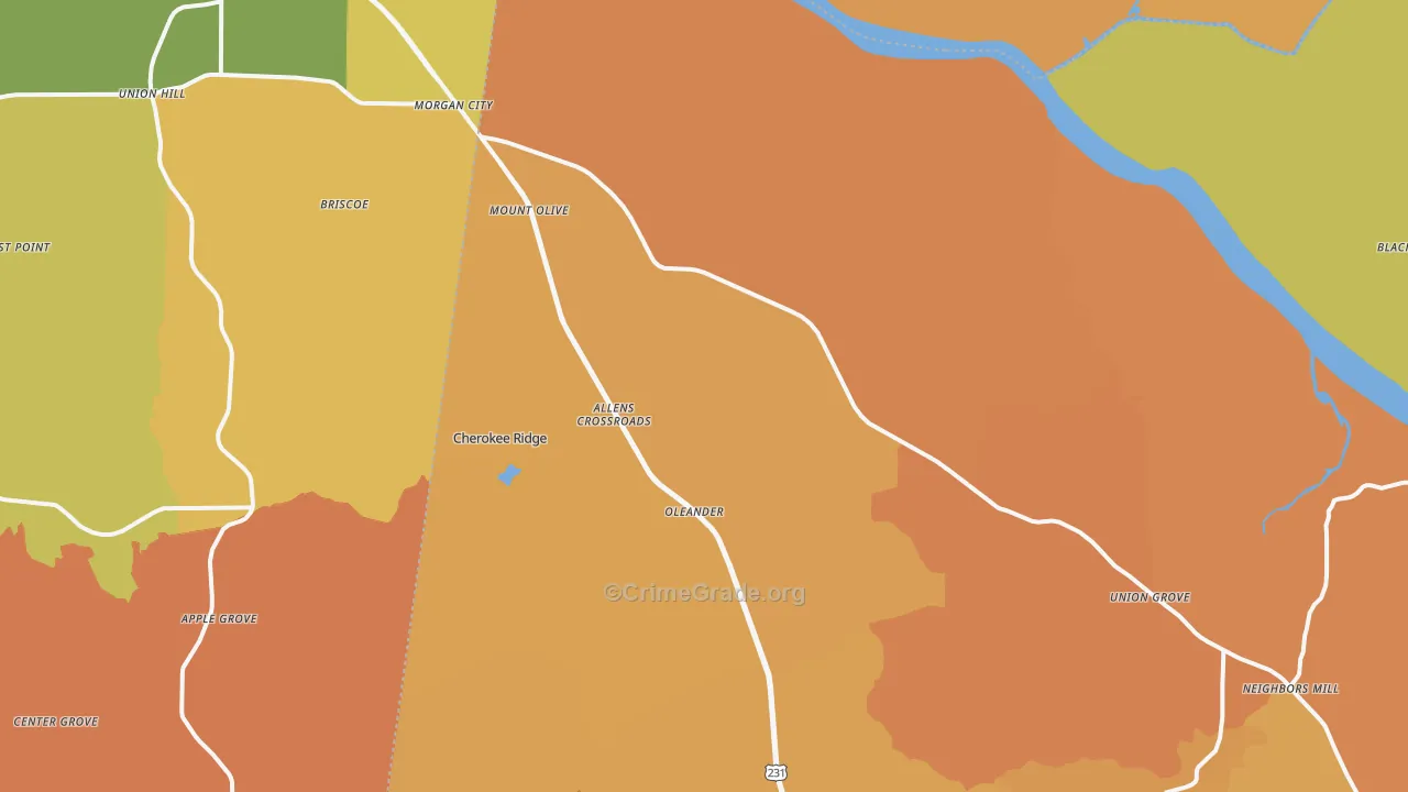 Union Grove, AL Map of Robbery Rates