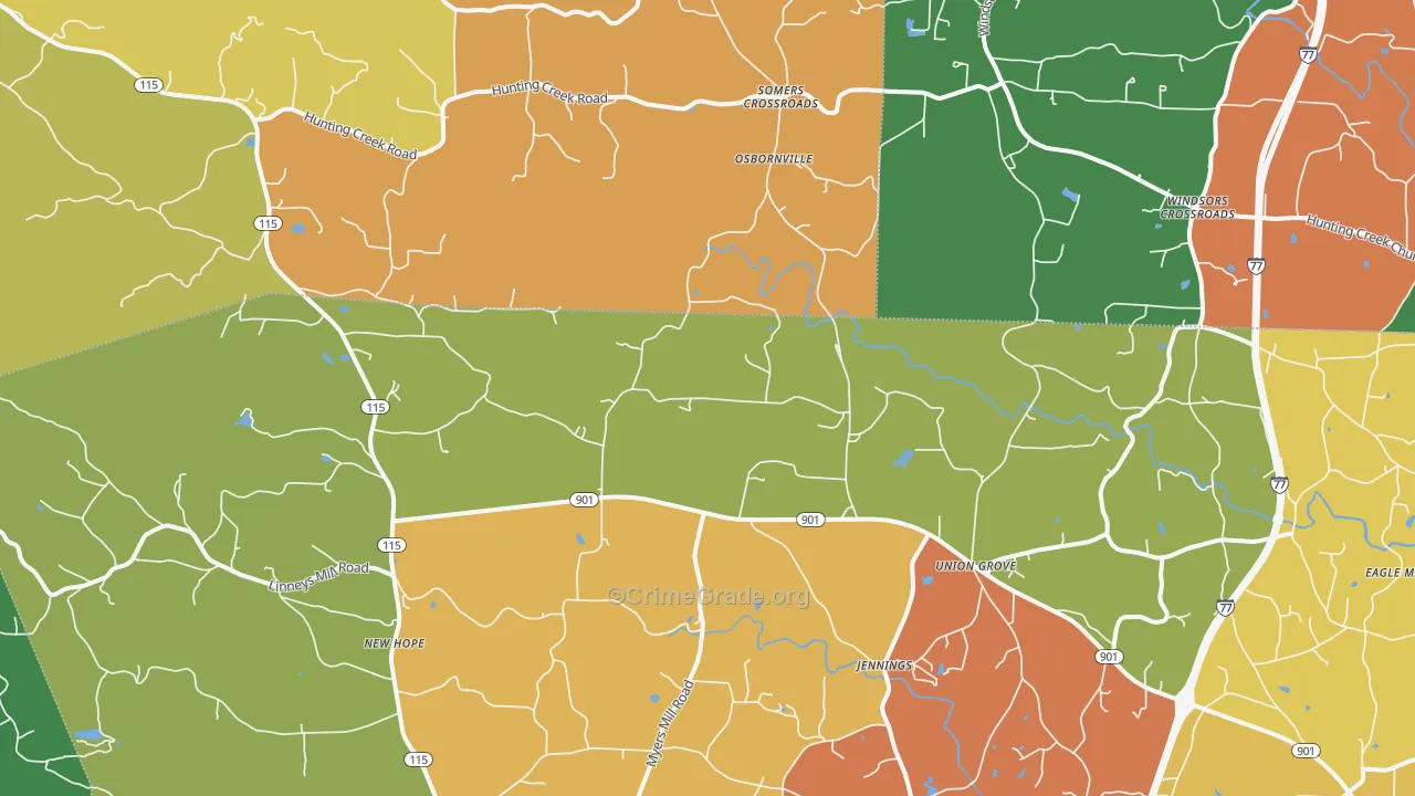 Union Grove, NC Map of Robbery Rates