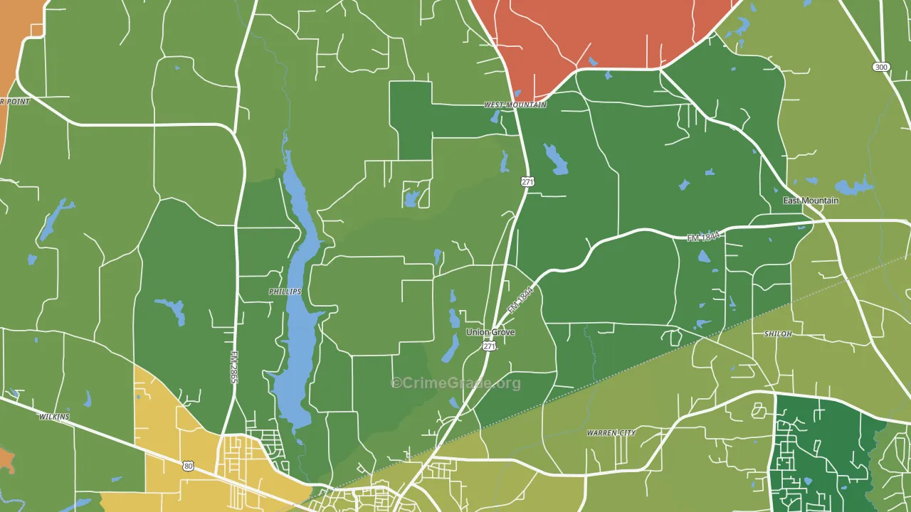 Union Grove, TX Map of Robbery Rates
