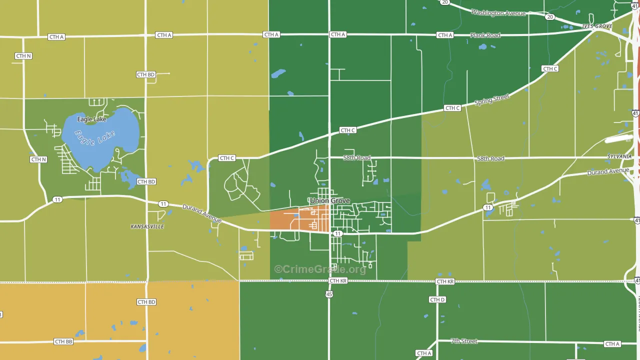 Union Grove, WI Map of Robbery Rates