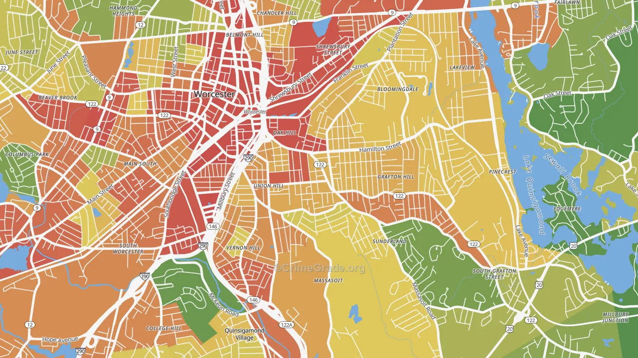 Union Hill, Worcester, MA Map of Robbery Rates