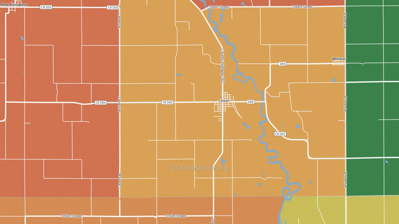 Union, IA Map of Robbery Rates