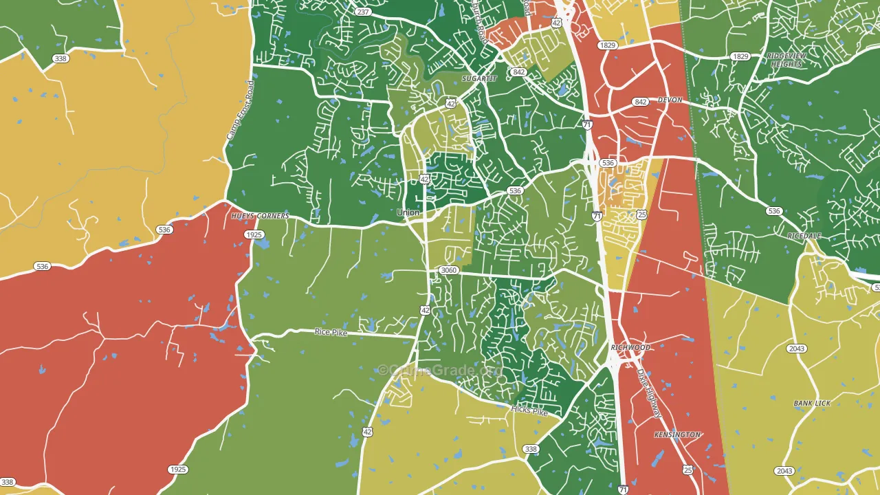 Union, KY Map of Robbery Rates