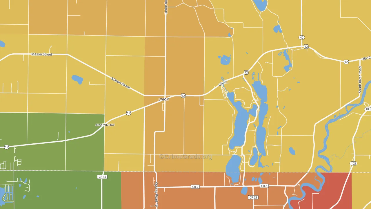 Union, MI Map of Robbery Rates