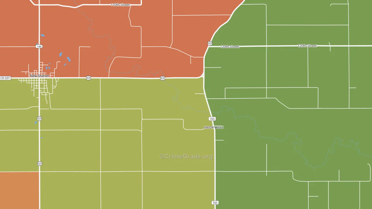 Union Mills, IA Map of Robbery Rates