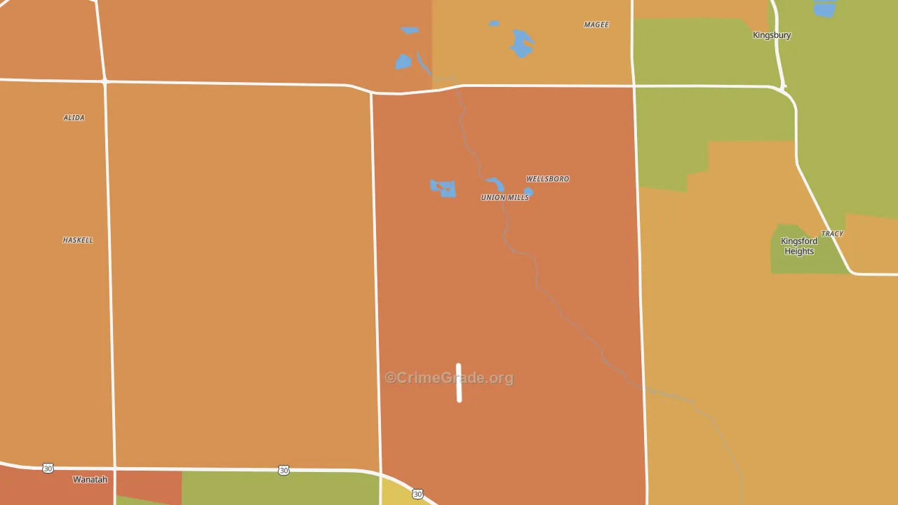 Union Mills, IN Map of Robbery Rates