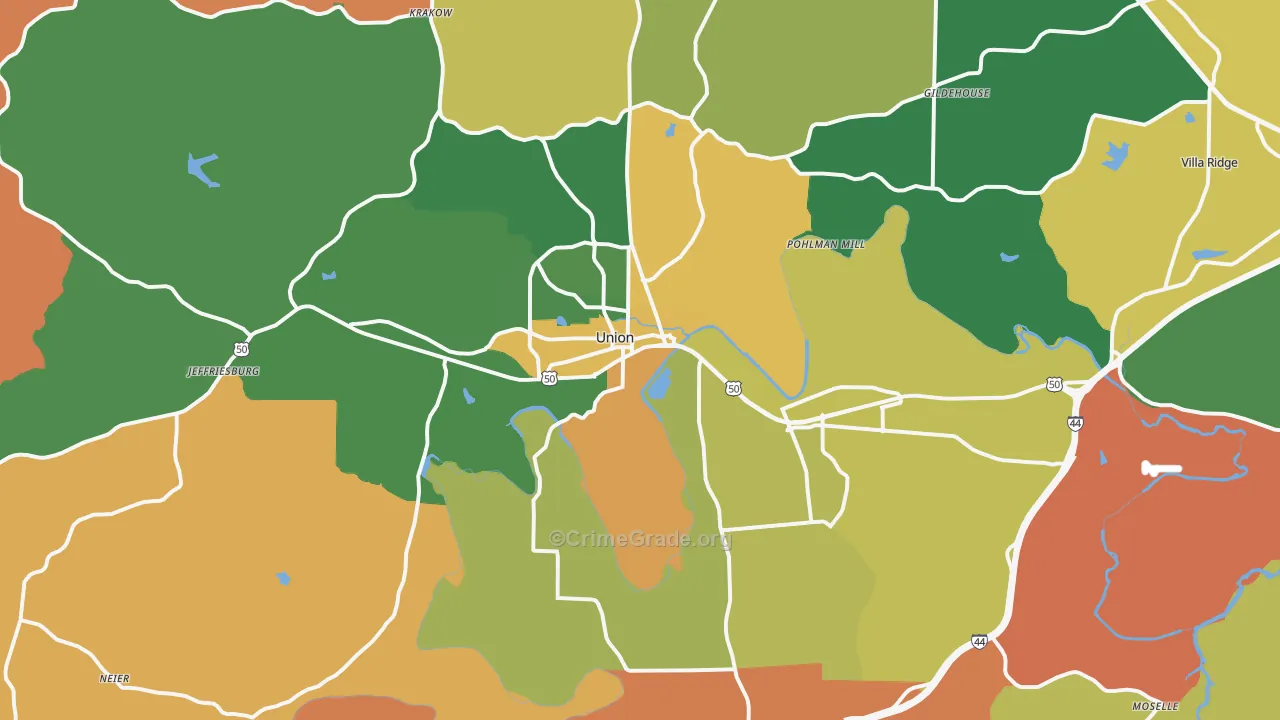Union, MO Map of Robbery Rates
