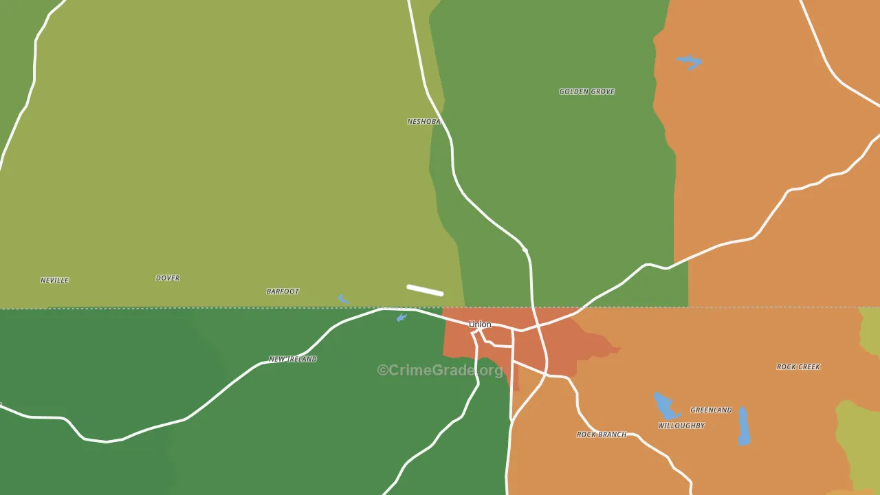 Union, MS Map of Robbery Rates