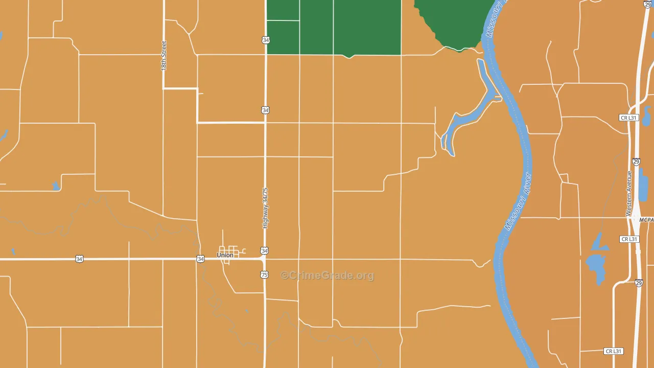Union, NE Map of Robbery Rates
