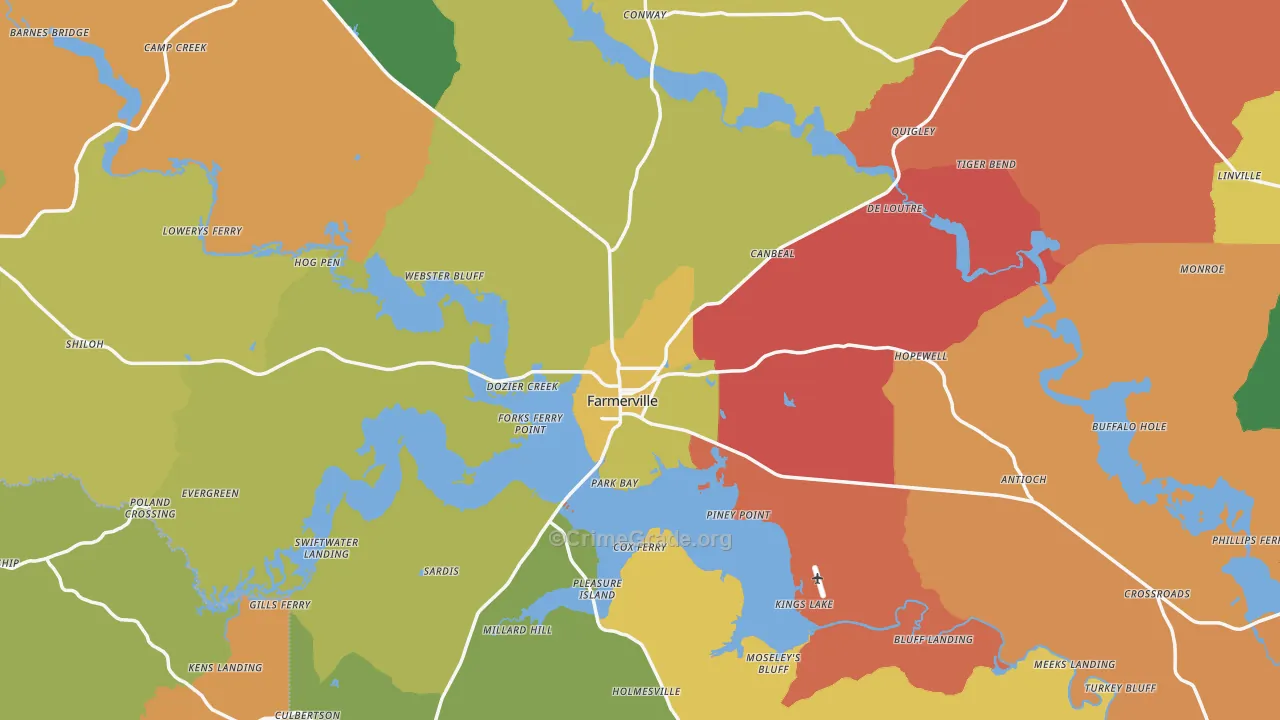 Union Parish, LA Map of Robbery Rates