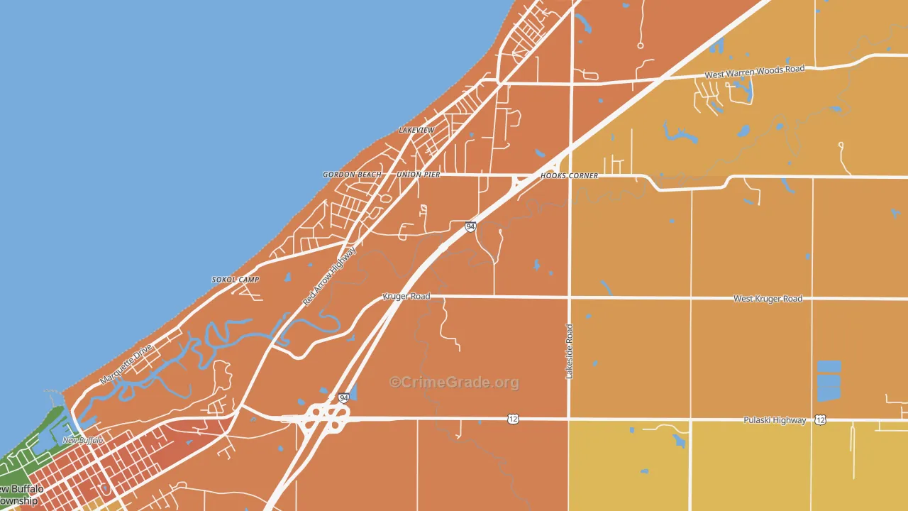 Union Pier, MI Map of Robbery Rates