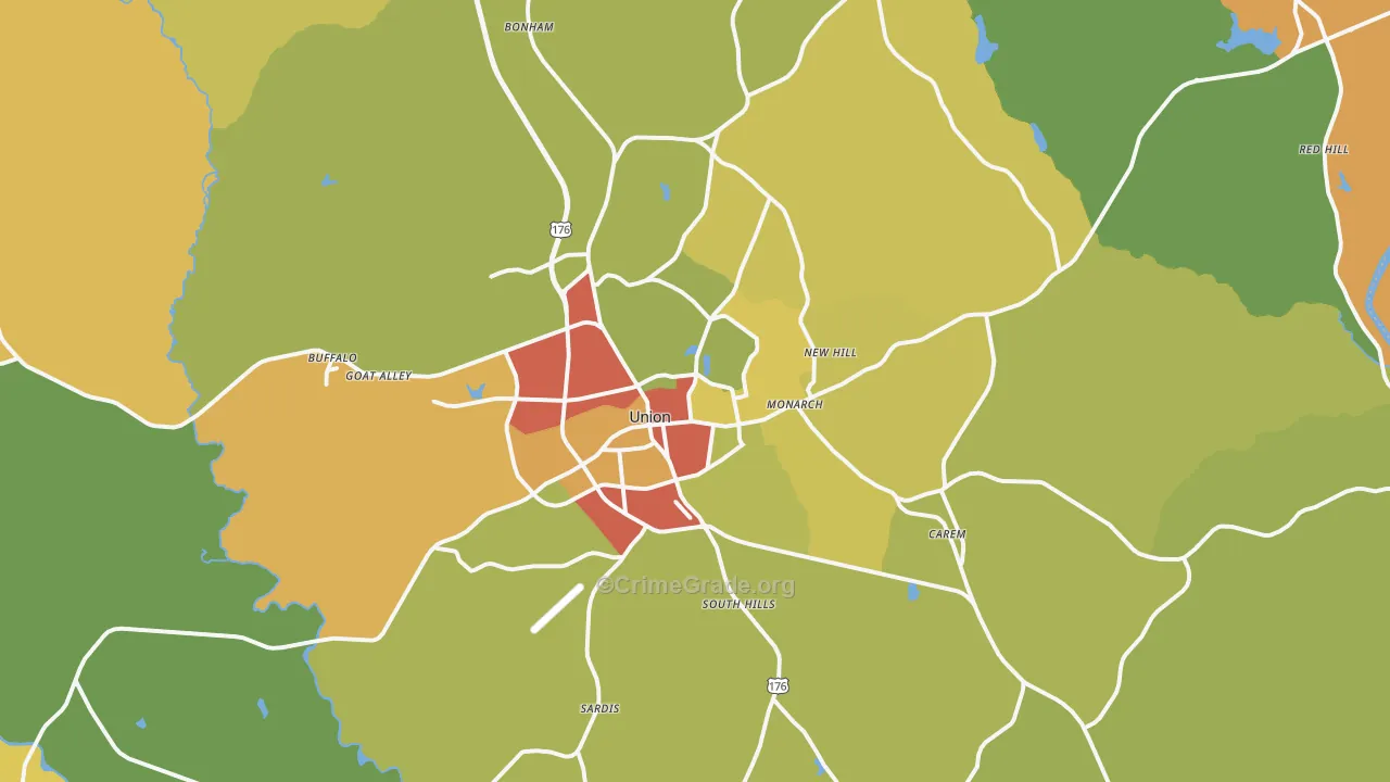 Union, SC Map of Robbery Rates