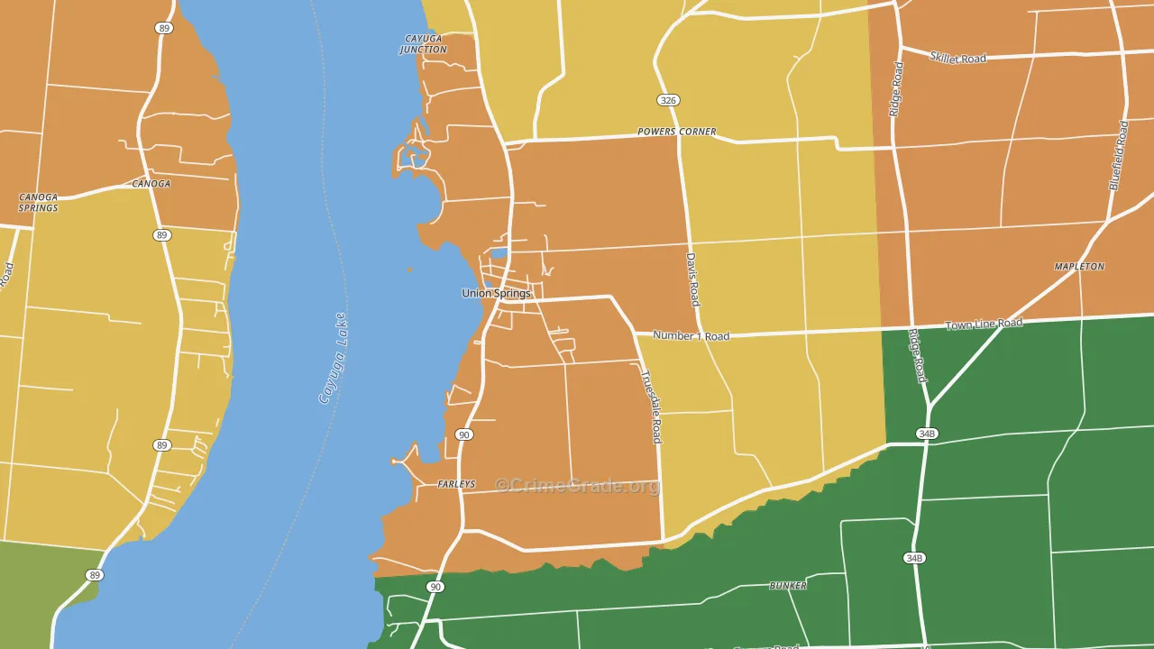Union Springs, NY Map of Robbery Rates