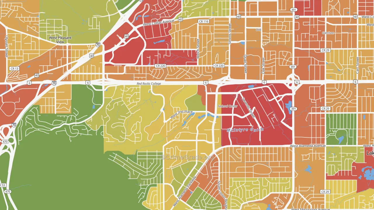 Union Square, Lakewood, CO Map of Robbery Rates