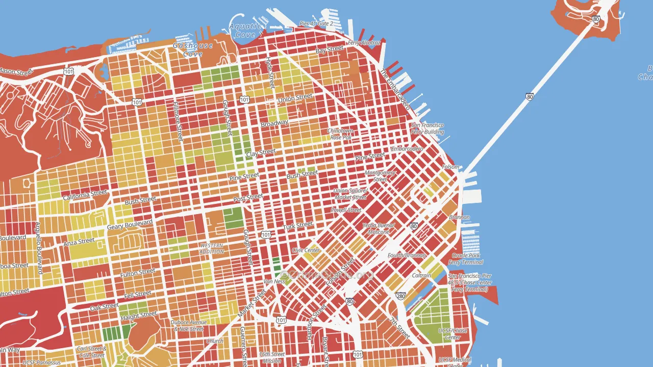 Union Square, San Francisco, CA Map of Robbery Rates