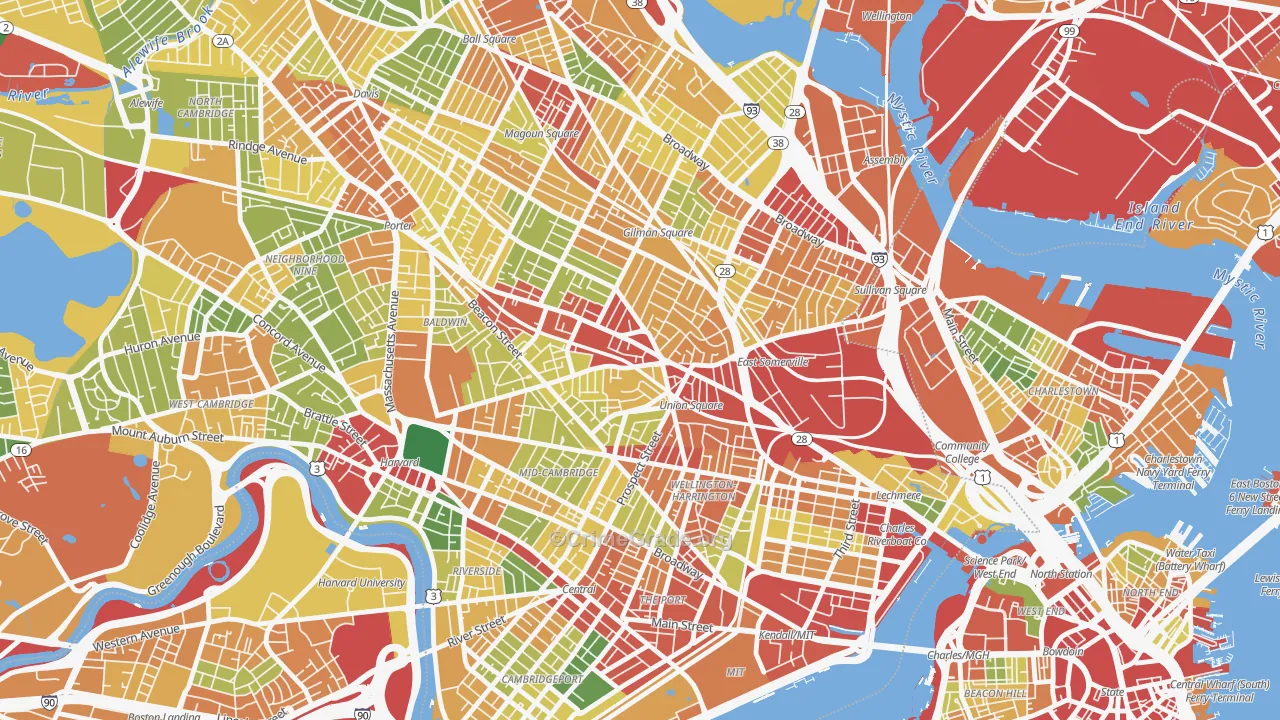 Union Square, Somerville, MA Map of Robbery Rates