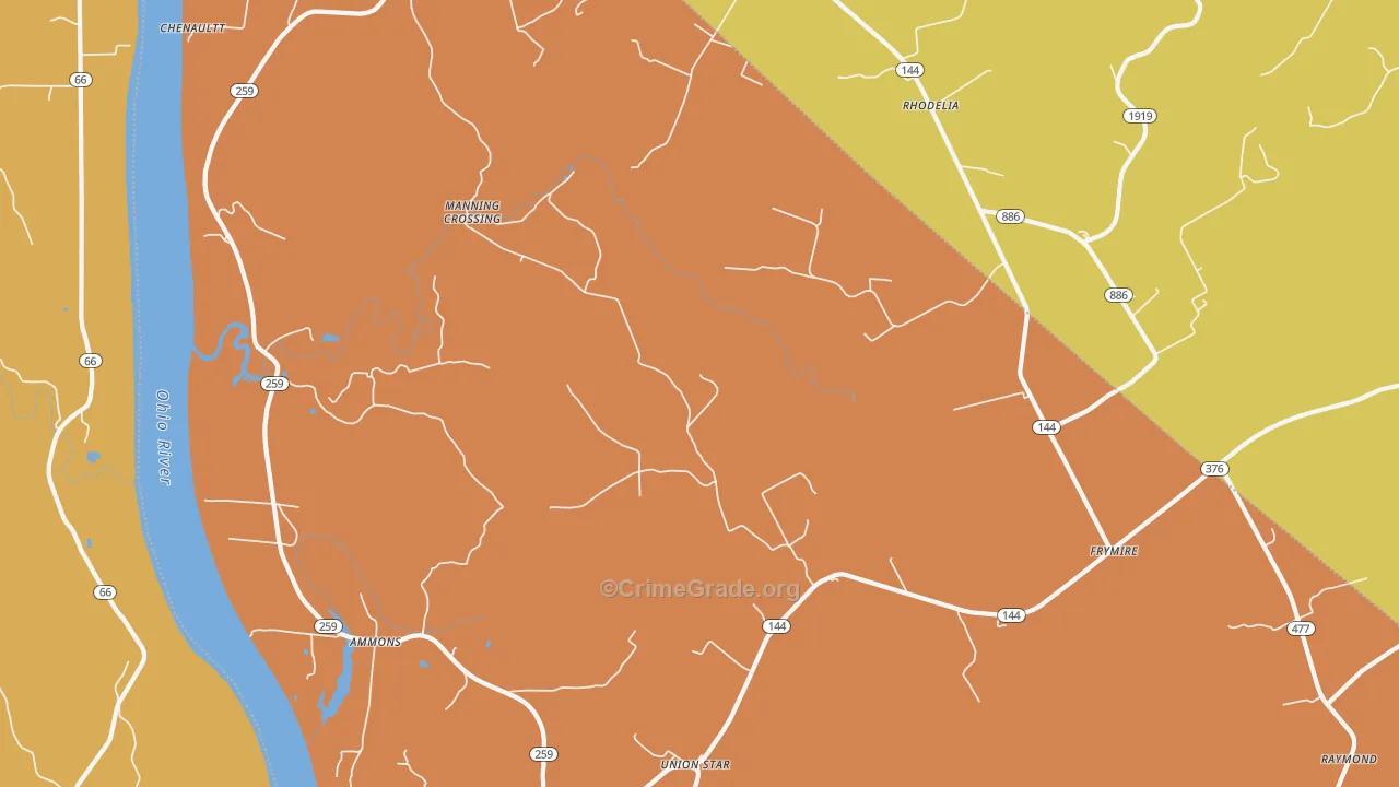 Union Star, KY Map of Robbery Rates