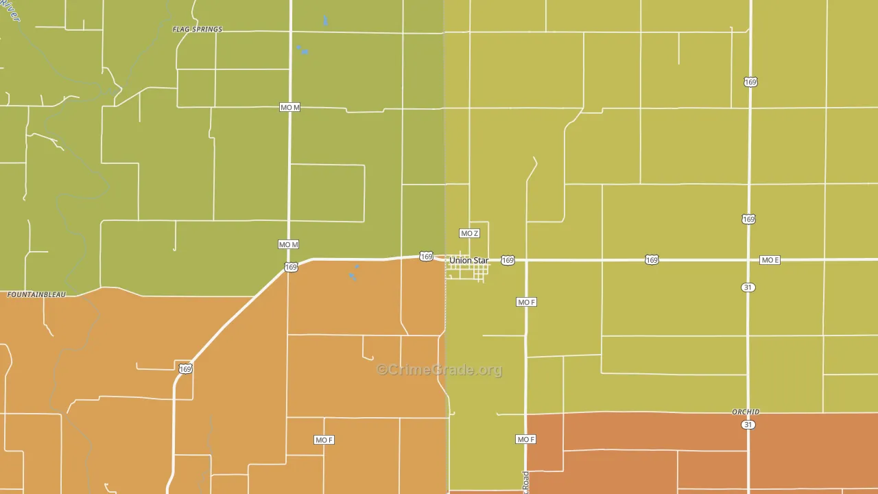 Union Star, MO Map of Robbery Rates