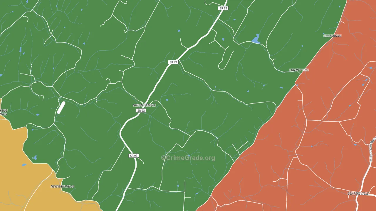 Union Temple, TN Map of Robbery Rates