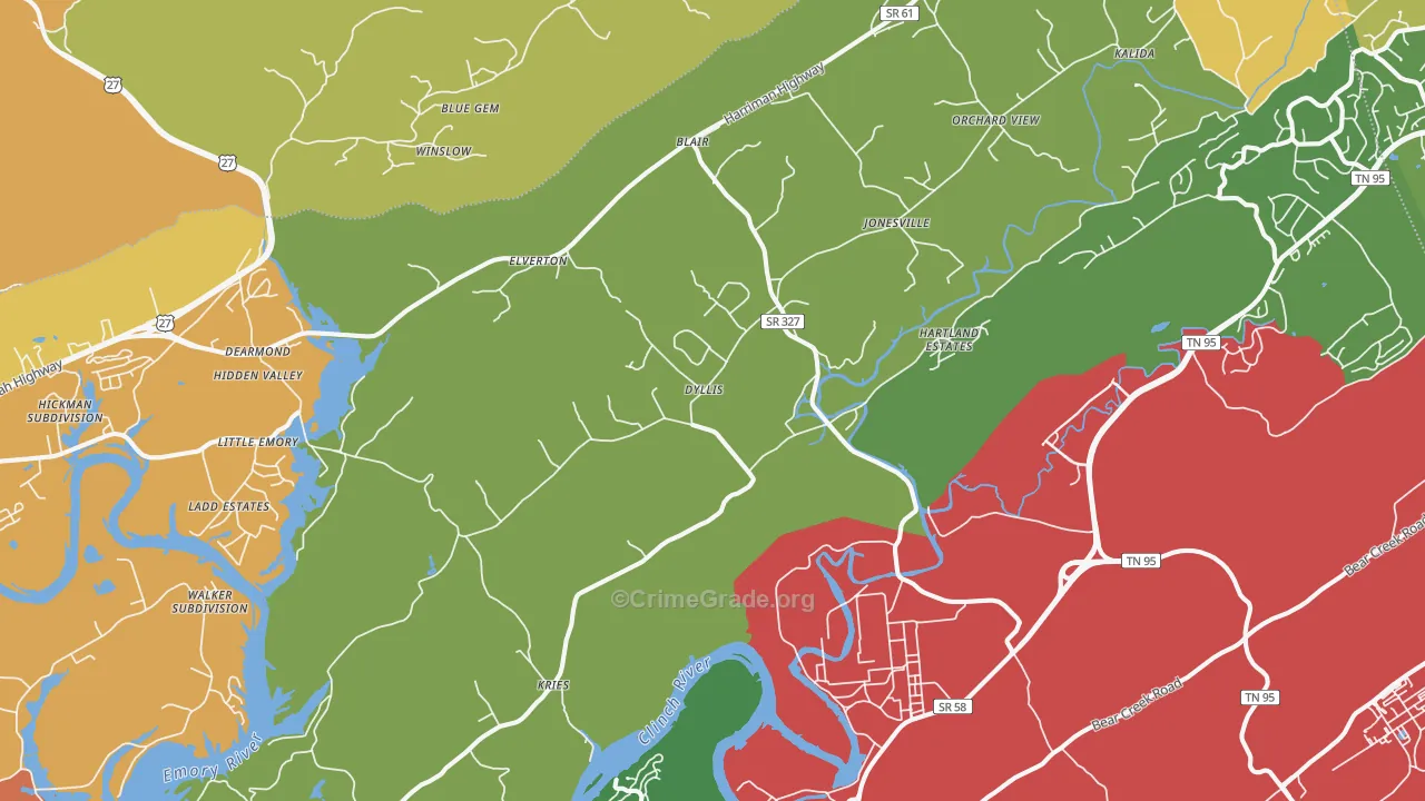 Union, TN Map of Robbery Rates