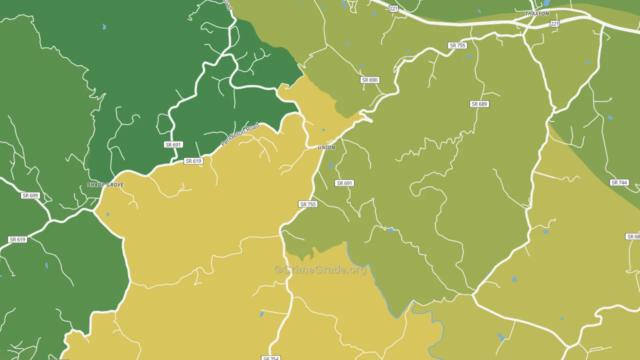 Union, VA Map of Robbery Rates