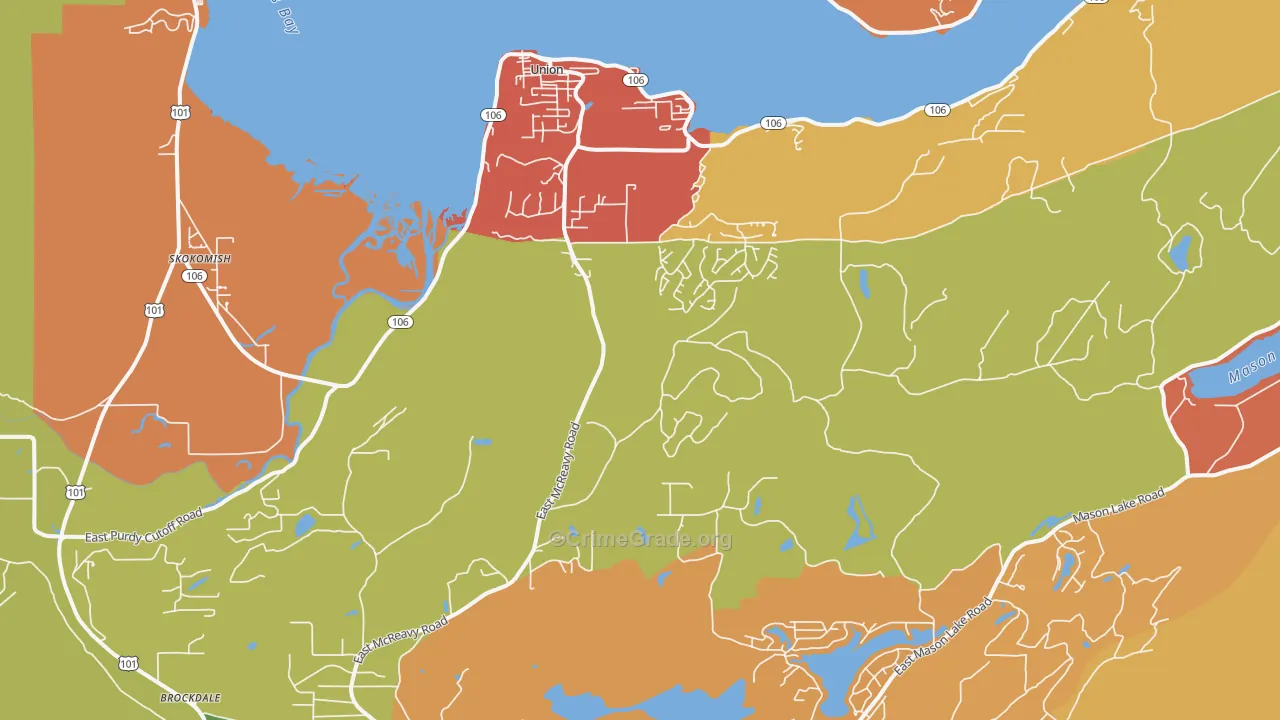 Union, WA Map of Robbery Rates