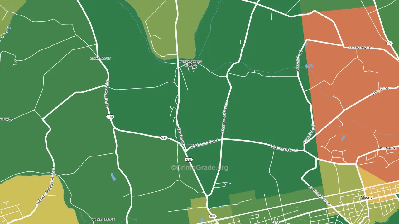 Union Water Works, PA Map of Robbery Rates