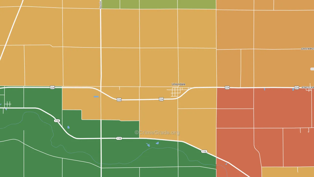 Uniondale, IN Map of Robbery Rates
