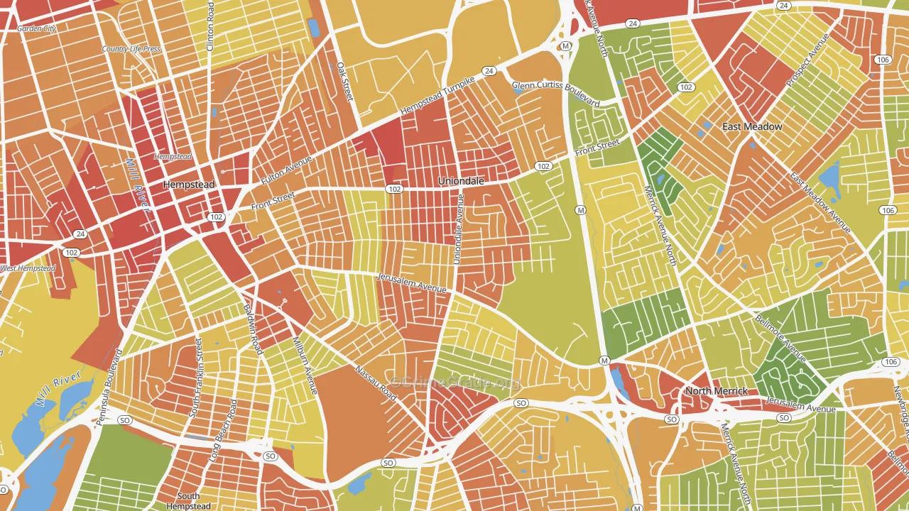 Uniondale, NY Map of Robbery Rates