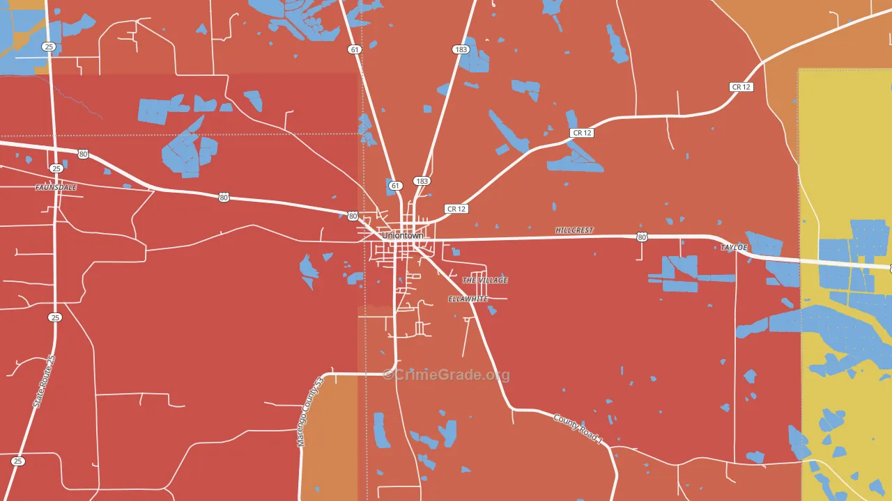 Uniontown, AL Map of Robbery Rates