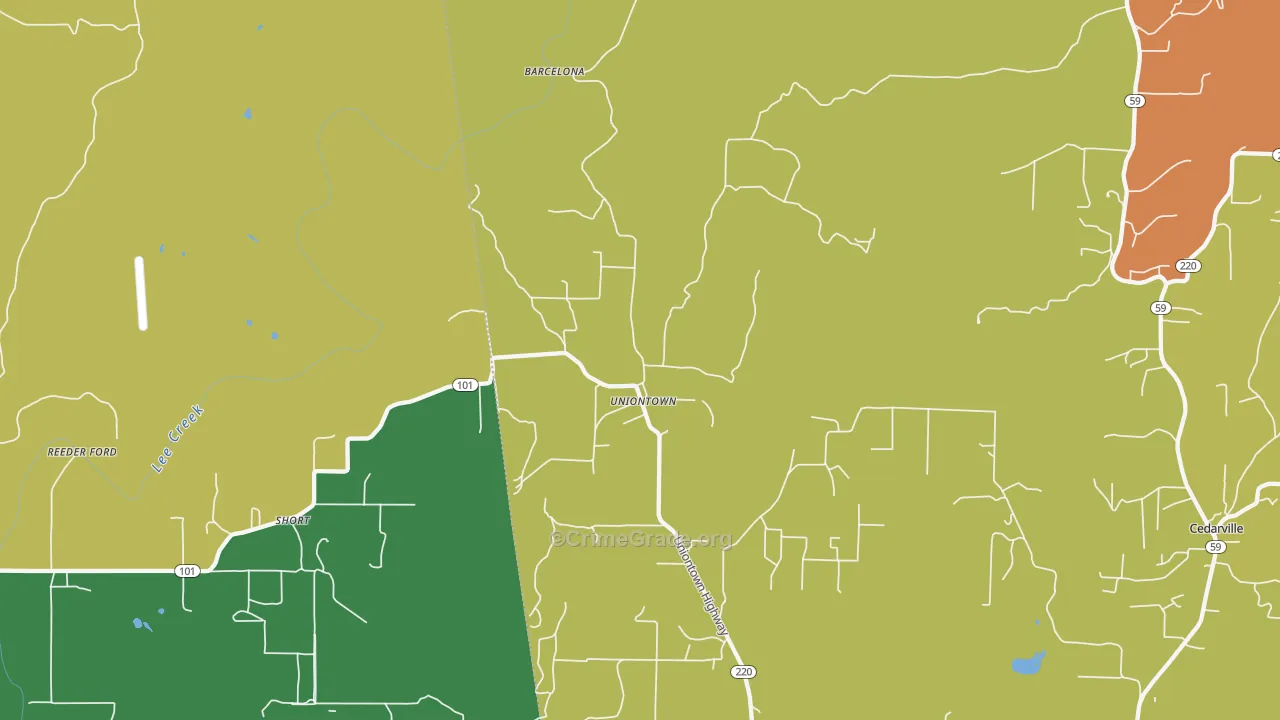 Uniontown, AR Map of Robbery Rates
