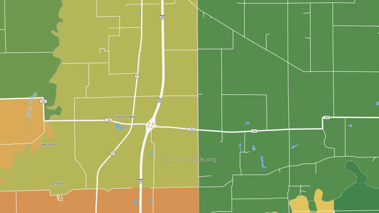 Uniontown, IN Map of Robbery Rates