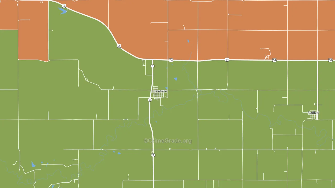 Uniontown, KS Map of Robbery Rates