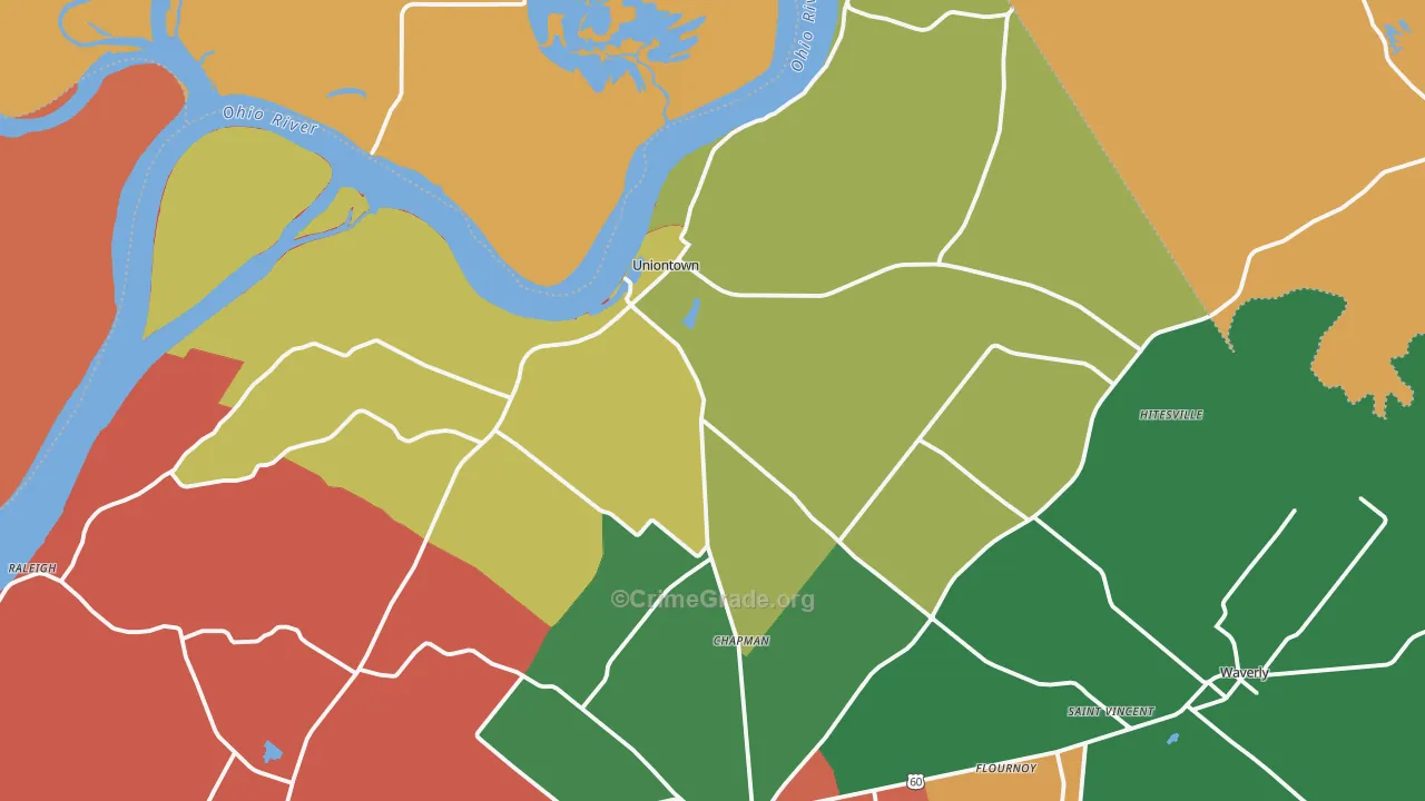 Uniontown, KY Map of Robbery Rates