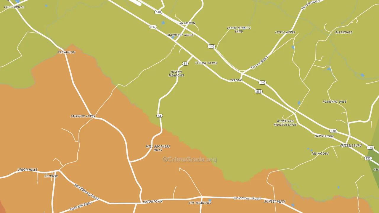Uniontown, MD Map of Robbery Rates