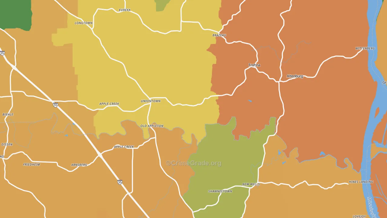 Uniontown, MO Map of Robbery Rates