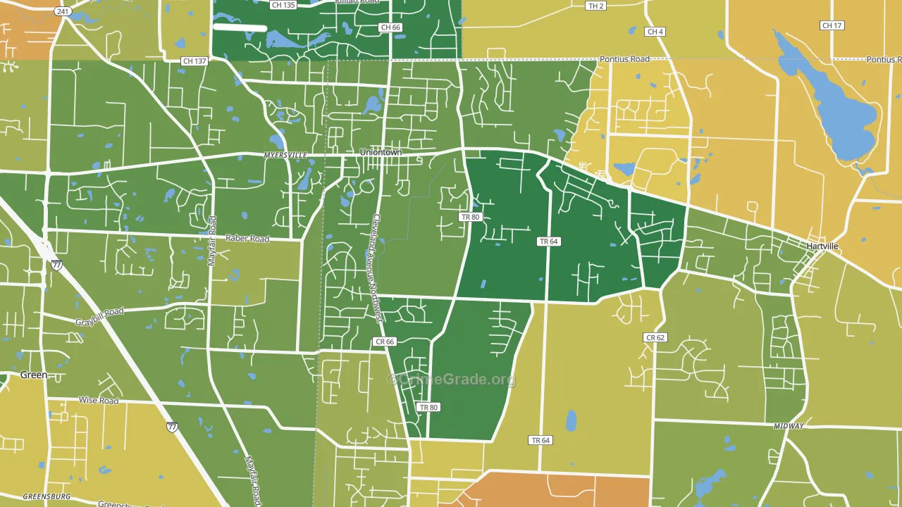 Uniontown, OH Map of Robbery Rates