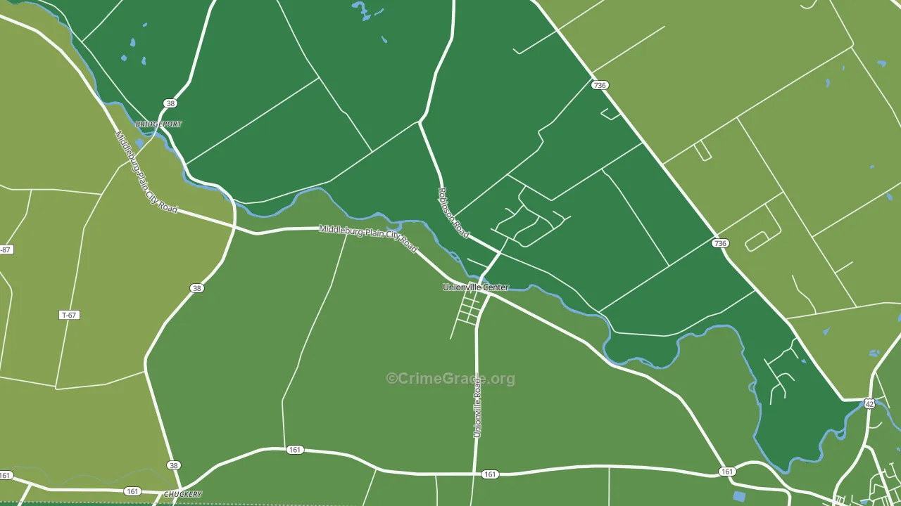 Unionville Center, OH Map of Robbery Rates