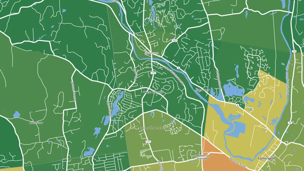 Unionville, CT Map of Robbery Rates