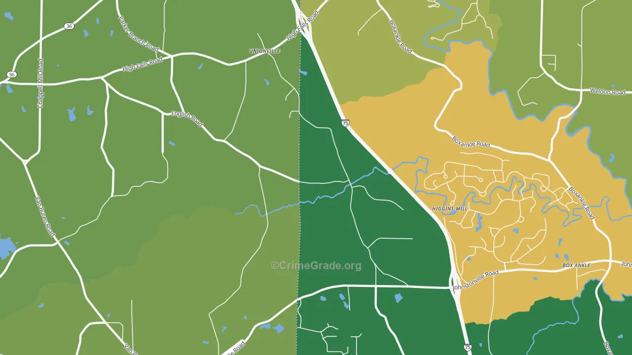 Unionville, GA Map of Robbery Rates