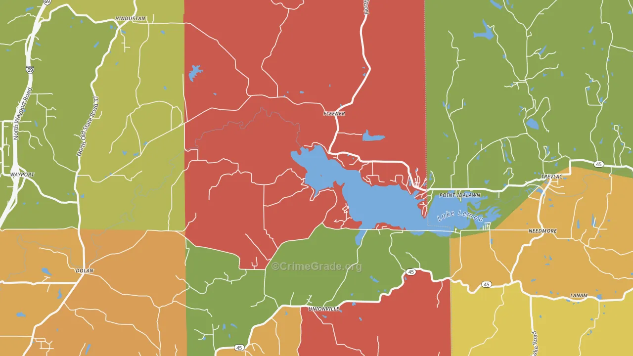 Unionville, IN Map of Robbery Rates