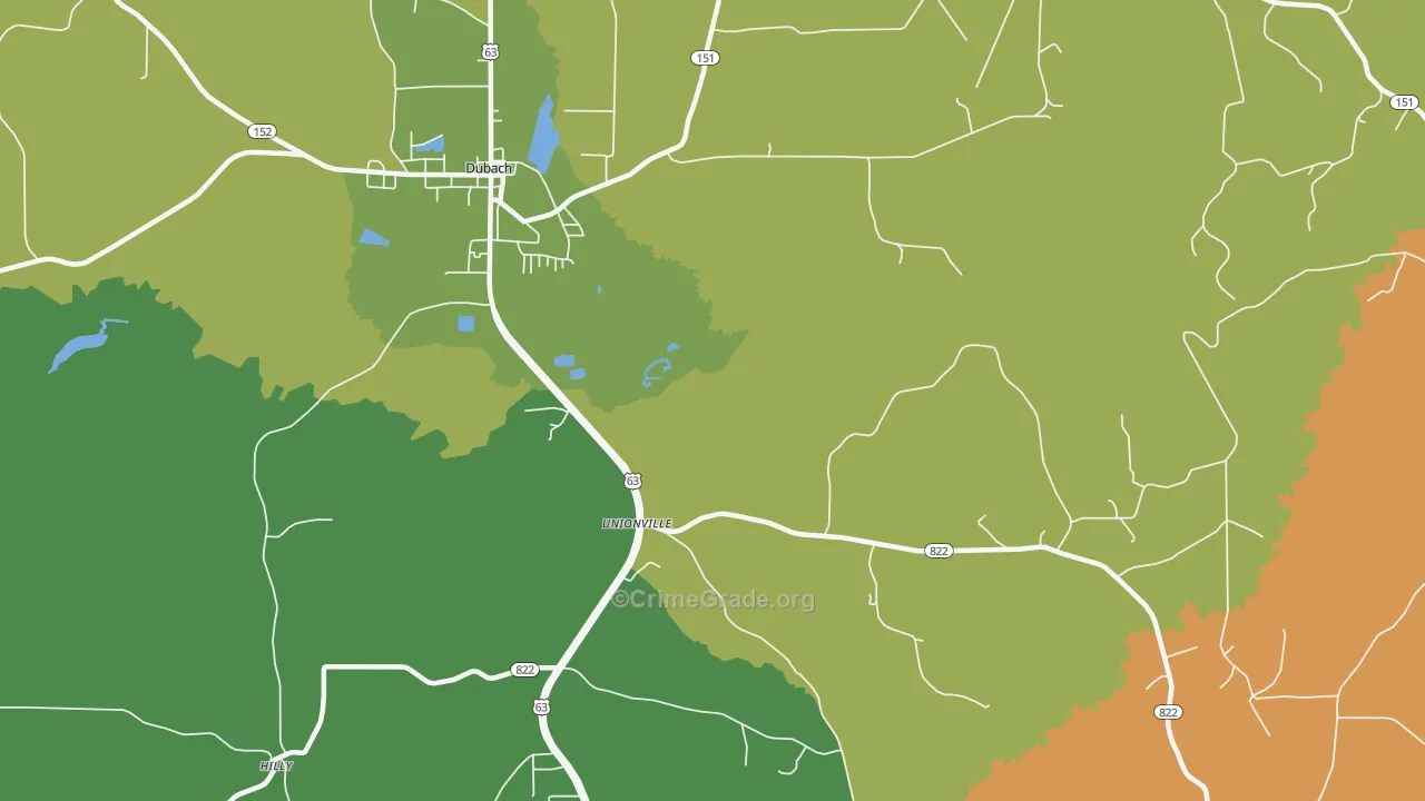 Unionville, LA Map of Robbery Rates