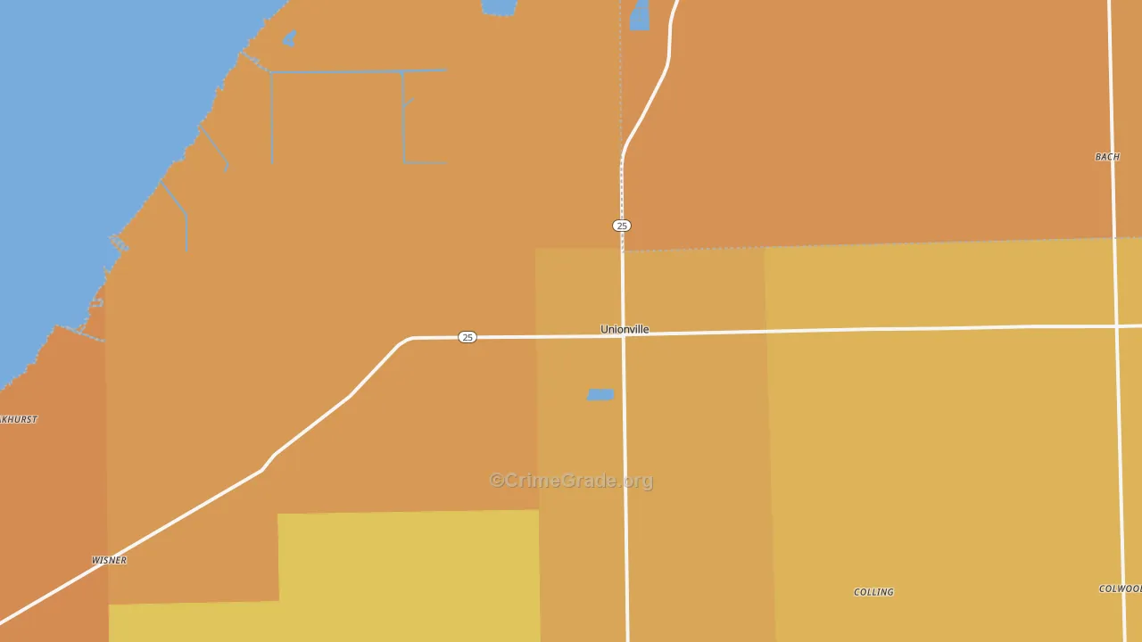 Unionville, MI Map of Robbery Rates