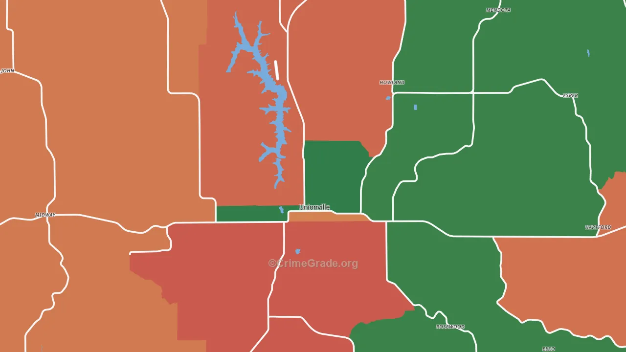 Unionville, MO Map of Robbery Rates