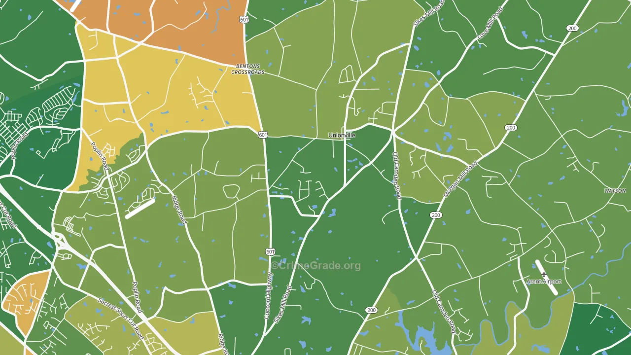 Unionville, NC Map of Robbery Rates
