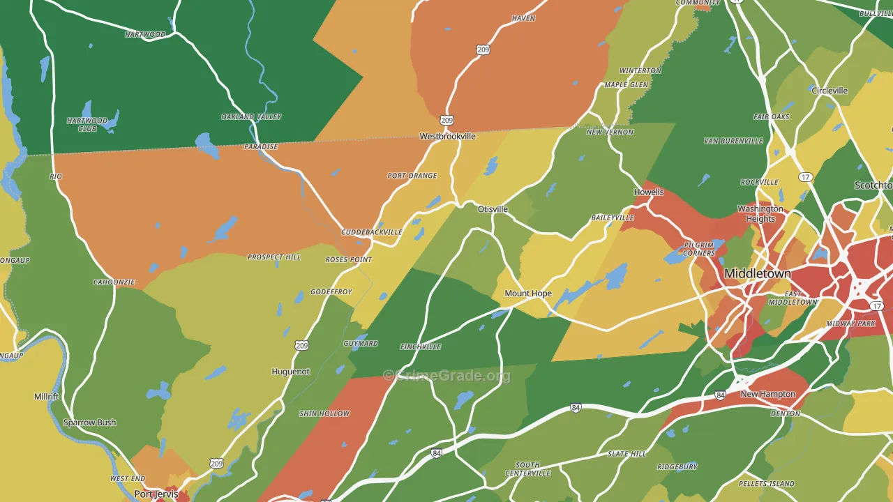 Unionville, NY Map of Robbery Rates