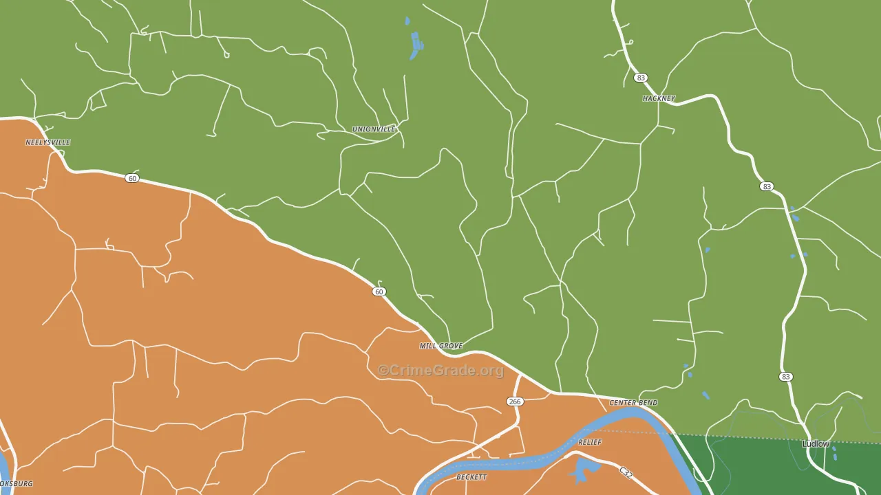 Unionville, OH Map of Robbery Rates