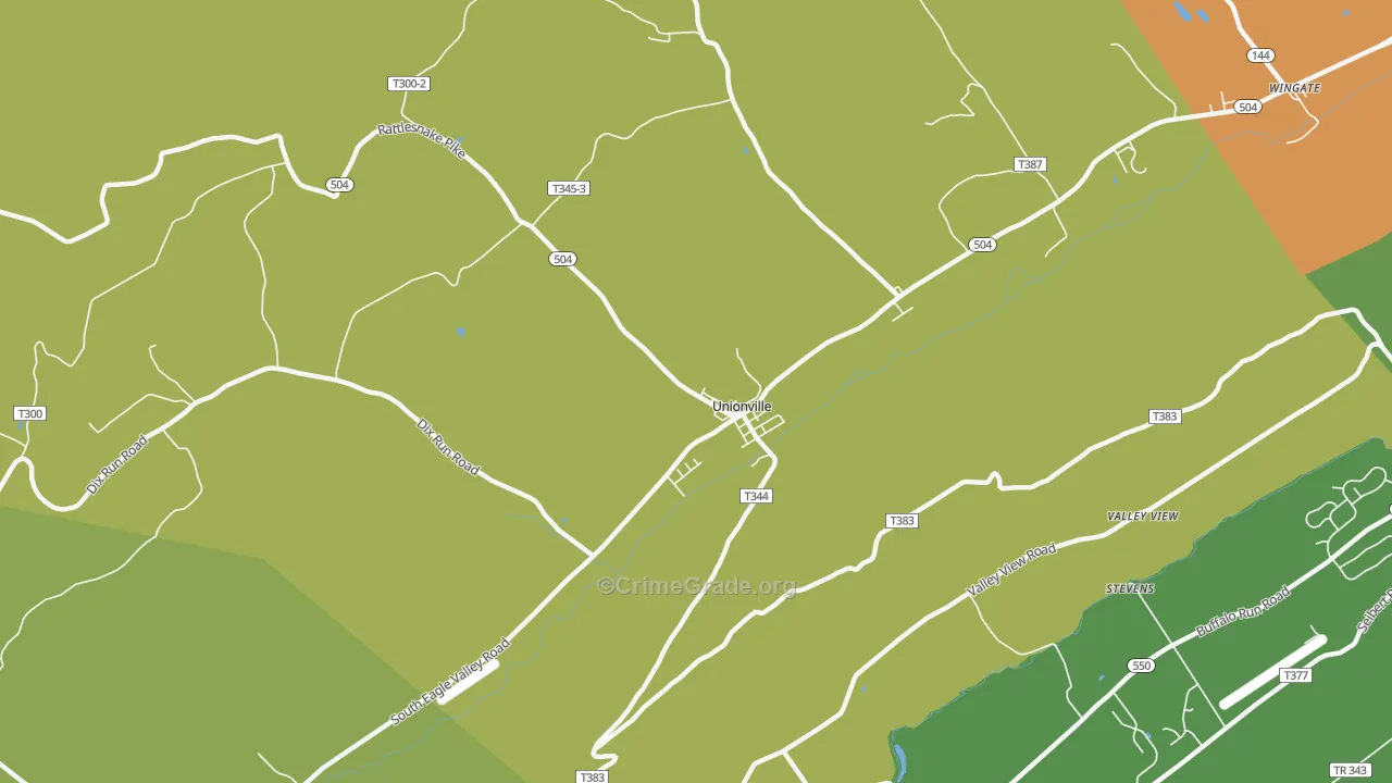 Unionville, PA Map of Robbery Rates