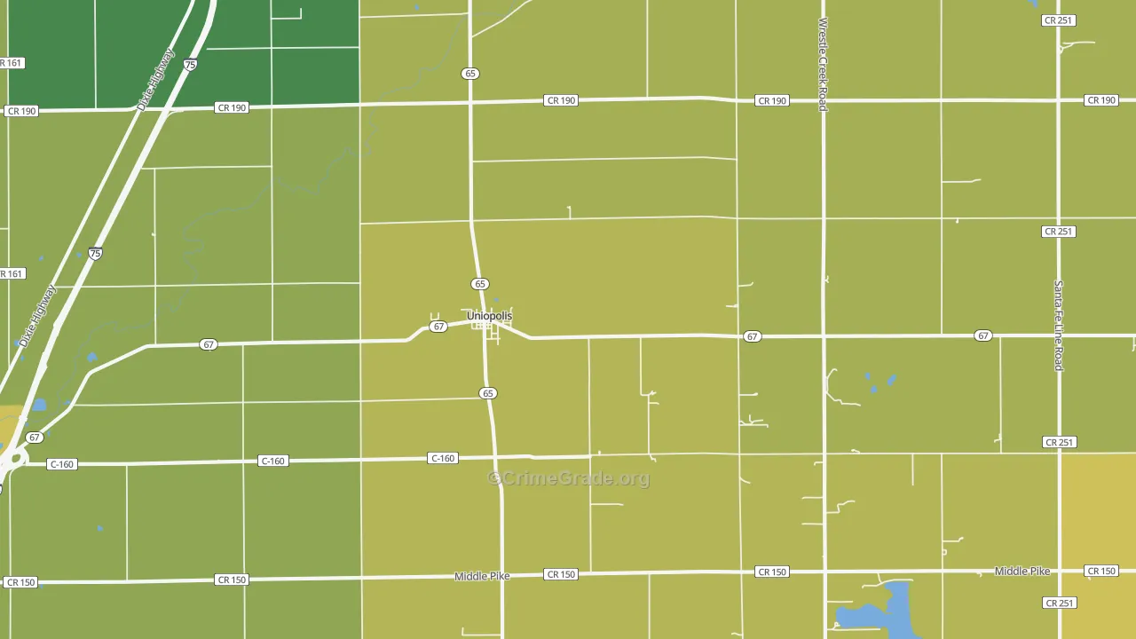 Uniopolis, OH Map of Robbery Rates